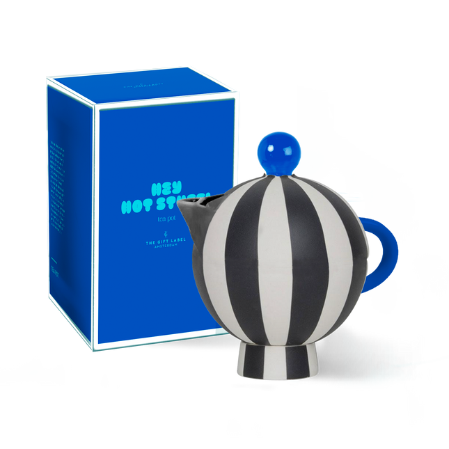 Tea Pot - Black White stripes