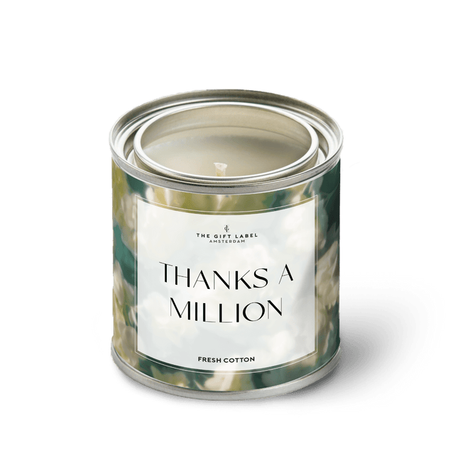 The Gift Label Grote geurkaars in blik - Thanks a million - Fresh cotton