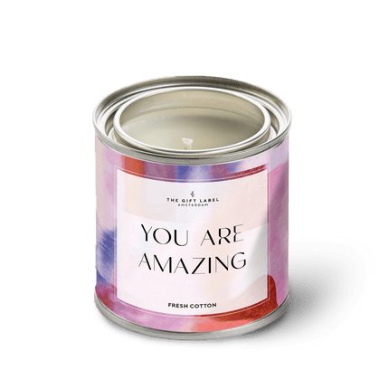 The Gift Label Grote geurkaars in blik - You are amazing - Fresh cotton