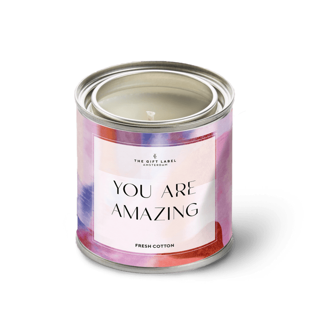 The Gift Label Grote geurkaars in blik - You are amazing - Fresh cotton