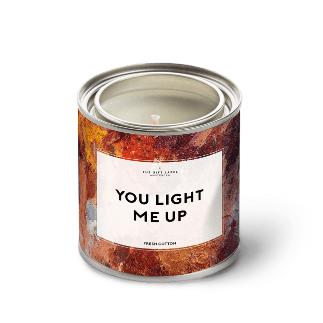 The Gift Label Grote geurkaars in blik - You light me up - Fresh cotton