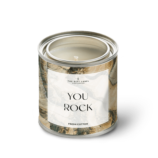 The Gift Label SOLD OUT - Grote geurkaars in blik - You rock  - Fresh cotton